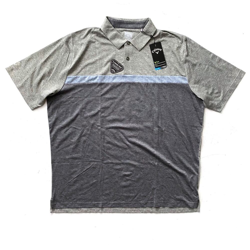 Callaway Nwt Polo Shirt Opti-Dri Swing Tech Gray Heather Stripe XXL 2XL